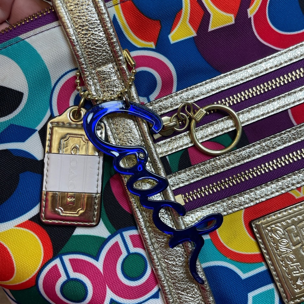 Coach Poppy Glam Graffiti Y2K Gold Metallic Multicolor Zip Tote Bag - Picture 9 of 17